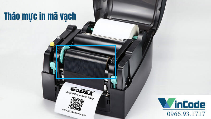 Tháo mực in máy in mã vạch công nghiệp