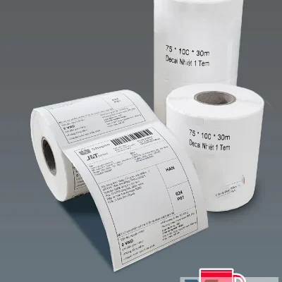 Decal nhiệt in shopee, Tiki, Lazada 75x100 mm cuộn 30m