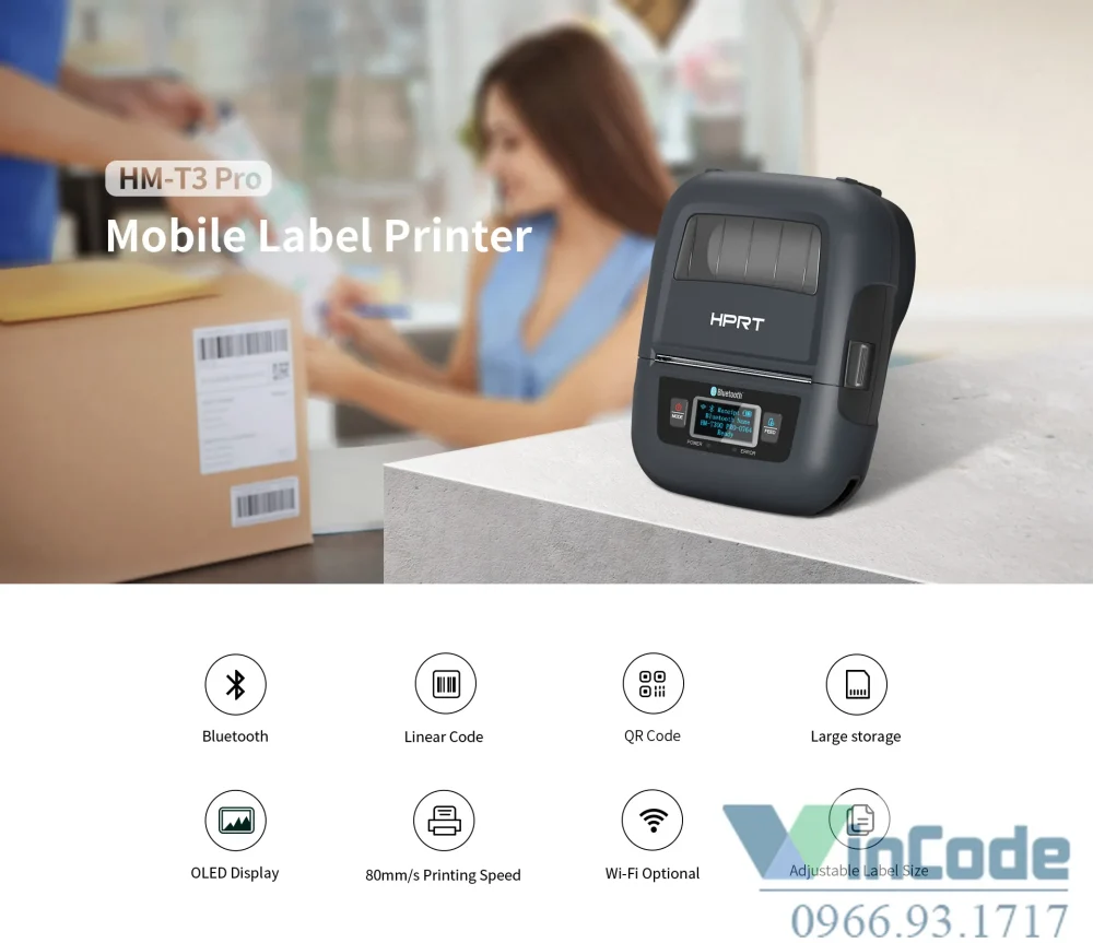 Máy in tem nhiệt di động 3-inch HM-T3 Pro