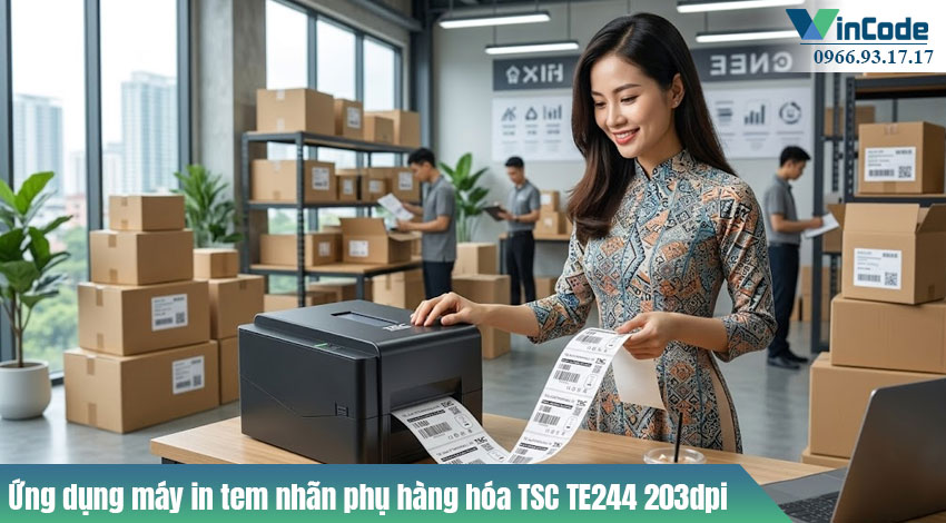 Ứng dụng máy in tem nhãn phụ hàng hóa TSC TE244 203dpi trong doanh nghiệp