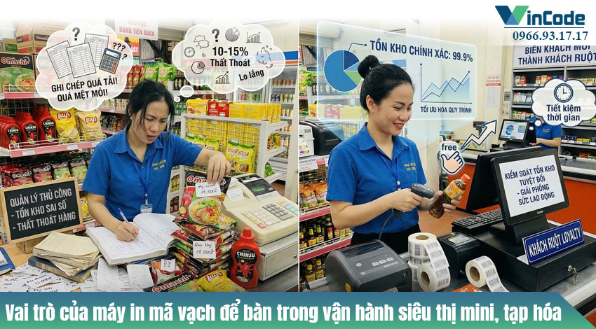 Vai trò của máy in mã vạch để bàn trong vận hành siêu thị mini, tạp hóa