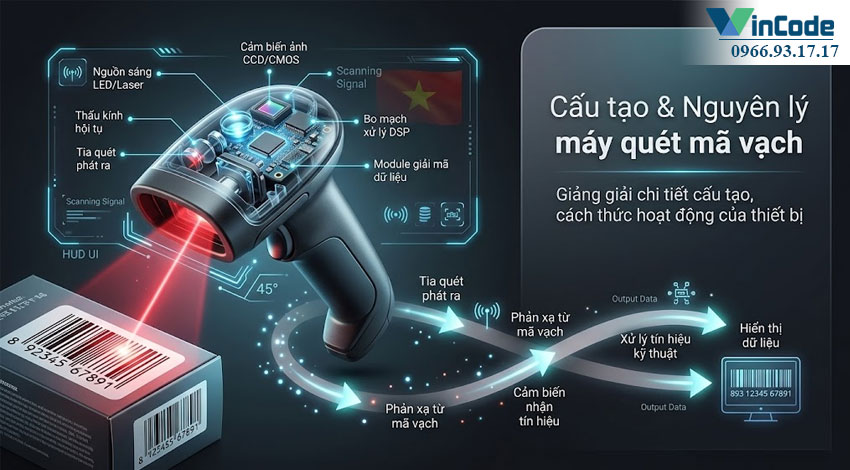 Cấu tạo và nguyên lý hoạt động của máy quét mã vạch