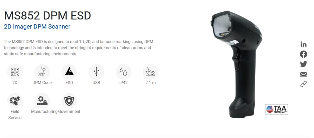Unitech MS852 DPM ESD: Chuyên Gia Cho Ngành Linh Kiện Điện Tử