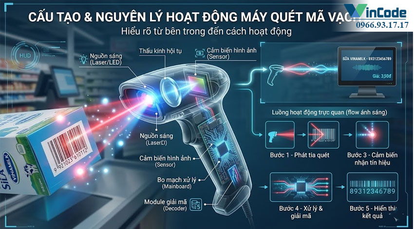 Cấu Tạo và Nguyên Lý Hoạt Động Máy Quét Mã Vạch (Giải Thích A-Z)