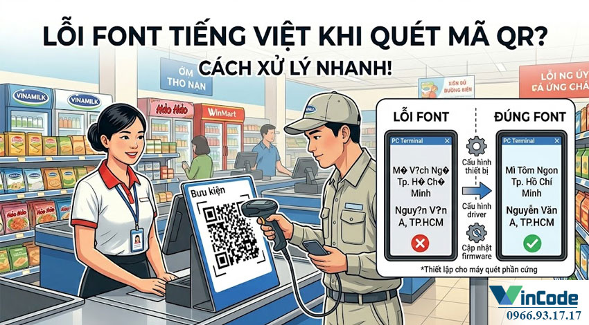 Máy quét mã vạch QR code bị lỗi font tiếng Việt? Cách xử lý nhanh!